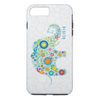 White Floral Damaskleurig Floral Elephant