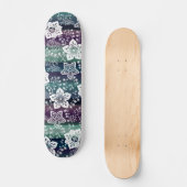 White Floral Dark Paars Blauwe Blauwe Stripes Skateboard (Voorkant)