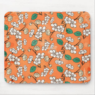 White Floral Design on Oranje Muismat