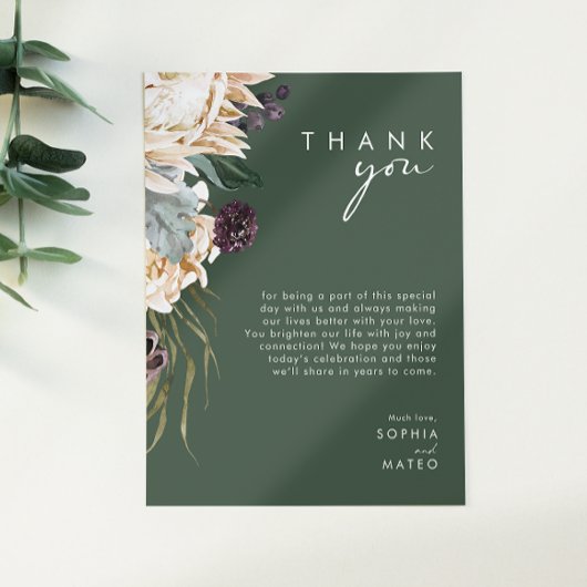 White Floral | Donkere groene receptie Dank u wel Briefkaart