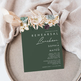 White Floral | Donkere groene repetitie Luncheon Kaart