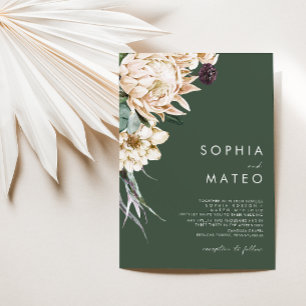 White Floral   Donkere groene weddenschap Kaart