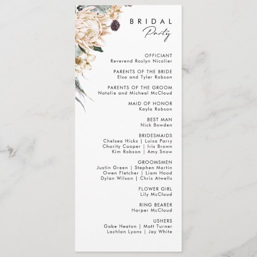 White Floral | Donkere groene weddenschappen Programma (Achterkant)