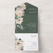 White Floral | Donkergroen fotozegel en verzenden All In One Uitnodiging (Binnen)