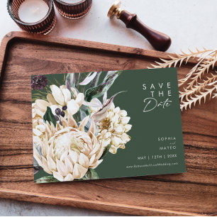 White Floral Donkergroen horizontaal sparen de d Save The Date
