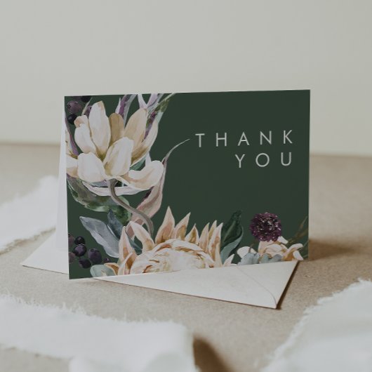 White Floral | Donkergroene dank Bedankkaart