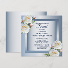 White Floral Elegant Blue Gray Bridal Shower Kaart