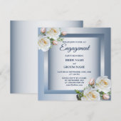 White Floral Elegant Blue Gray Engagement Party Kaart (Voorkant / Achterkant)