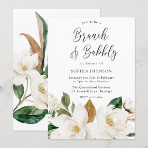 White Floral Elegant Brunch & Bubble Vrijgezellenf Kaart