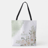 White Floral Elegant Initiaal Name Monogram Draagtas (Voorkant)