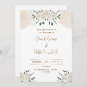 White Floral Élégant Mariage Invitation (Devant / Derrière)