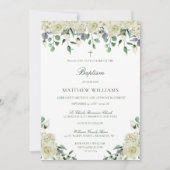 White Floral Elegant Neutral Baptism Invitation Kaart (Voorkant)