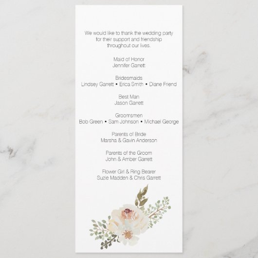White Floral Elegant Romantic Wedding Programma (Achterkant)