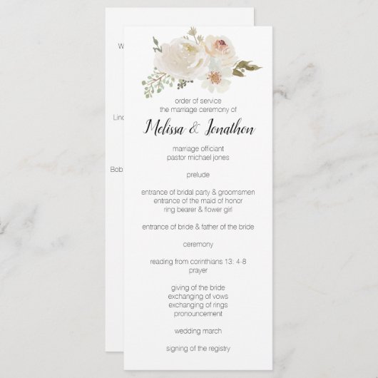 White Floral Elegant Romantic Wedding Programma (Voorkant / Achterkant)