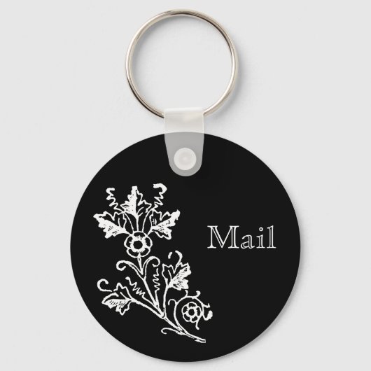 White  Floral Etching Custom Mail Sleutelhanger (Voorkant)