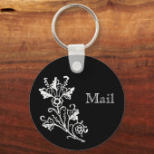 White  Floral Etching Custom Mail Sleutelhanger (Voorkant)