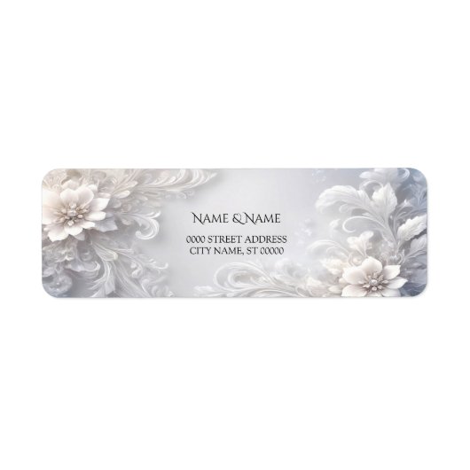 White Floral Flourish Retouradres Label (Voorkant)