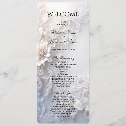 White Floral Flourish Wedding Programma (Voorkant)