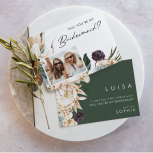 White Floral Foto Bridesmaid Voorstel Uitnodiging