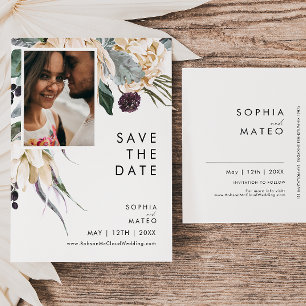 White Floral foto Save the Date Briefkaart