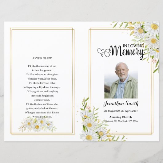 White floral Funeral Program sjabloon (Voorkant)