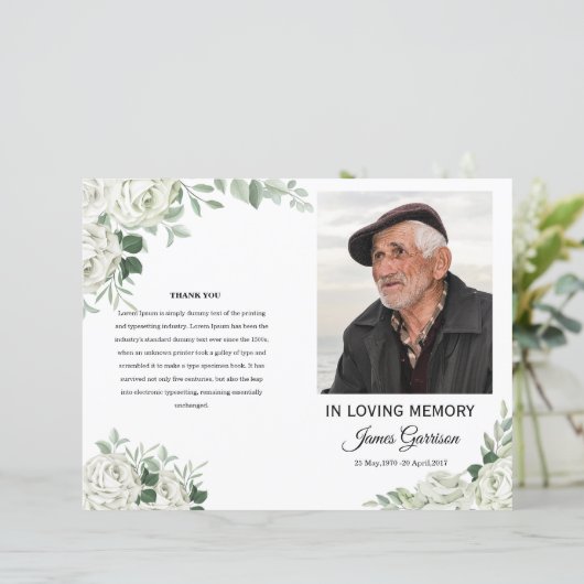 White Floral Funeral Programme Sjabloon (Staand voorkant)