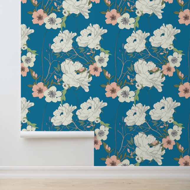 White Floral Garden Pattern Behang (Applicatie)