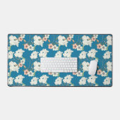 White Floral Garden Pattern Bureaumat (Keyboard & Muis)