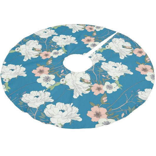 White Floral Garden Pattern Kerstboom Rok (Gekanteld)