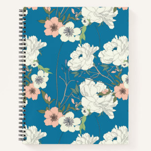 White Floral Garden Pattern Notitieboek