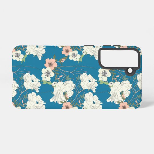 White Floral Garden Pattern Samsung Galaxy Hoesje (Achterkant horizontaal)