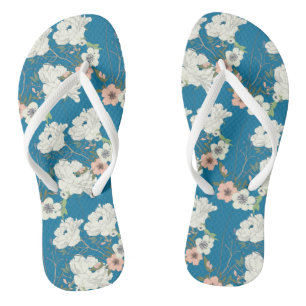 White Floral Garden Pattern Teenslippers