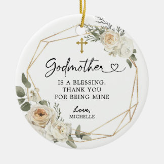 White Floral Geometric Godmoeder met kerstcadeau Keramisch Ornament