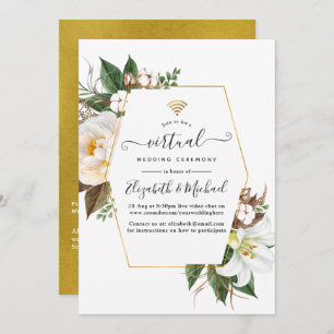 White Floral Geometric Online Virtual Wedding Kaart