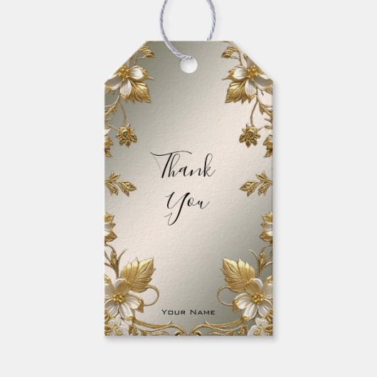 White Floral Gold  Gift Label Cadeaulabel (Voorkant)