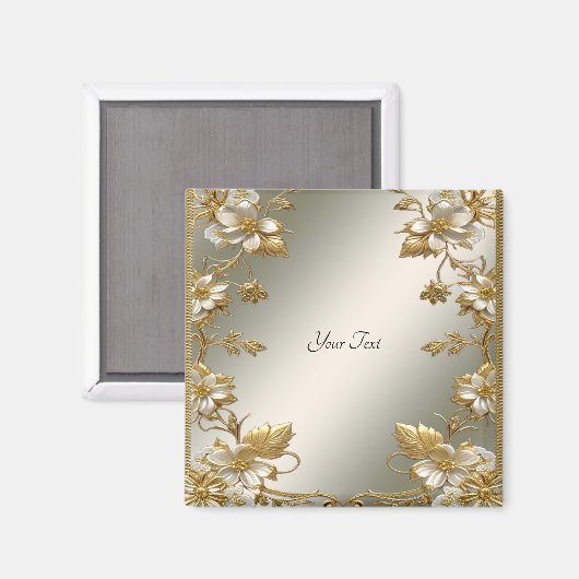 White Floral Gold  magneet (Voorkant / Achterkant)