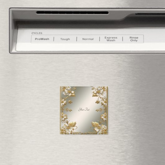 White Floral Gold magneet (Insitu (Vaatwasser))