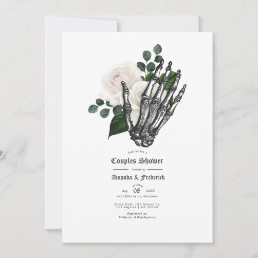 White Floral Gothic Wedding Couples Shower Kaart (Voorkant)