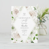 White Floral Graduation Party Kaart (Staand voorkant)