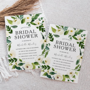 White Floral Green Wreath Modern Vrijgezellenfeest Kaart