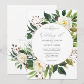 White Floral & Greenery 2 Wedding Invitation Kaart (Voorkant / Achterkant)