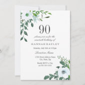 White Floral Greenery 90e anniversaire Invitation (Devant)