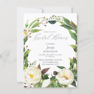 White Floral & Greenery Bridal Shower Invitation Kaart
