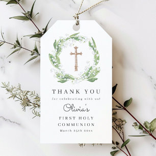 White Floral Greenery Eerste Communie Favoriet Cadeaulabel