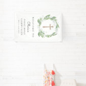 White Floral Greenery Eerste Communie Welkom Spandoek (Insitu)