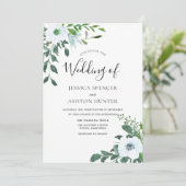 White Floral Greenery Elegant Wedding Invitation Kaart (Staand voorkant)