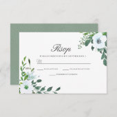 White Floral Greenery Elegant Wedding RSVP (Voorkant / Achterkant)
