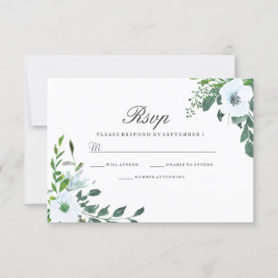 White Floral Greenery Elegant Wedding RSVP Kaartje