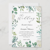 White Floral Greenery Eucalyptus Elegant Wedding Kaart (Voorkant)