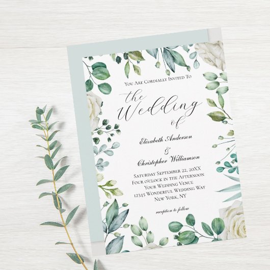 White Floral Greenery Eucalyptus Elegant Wedding Kaart